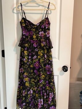 Dress Forum Black Strap Dress with Purple Floral Print